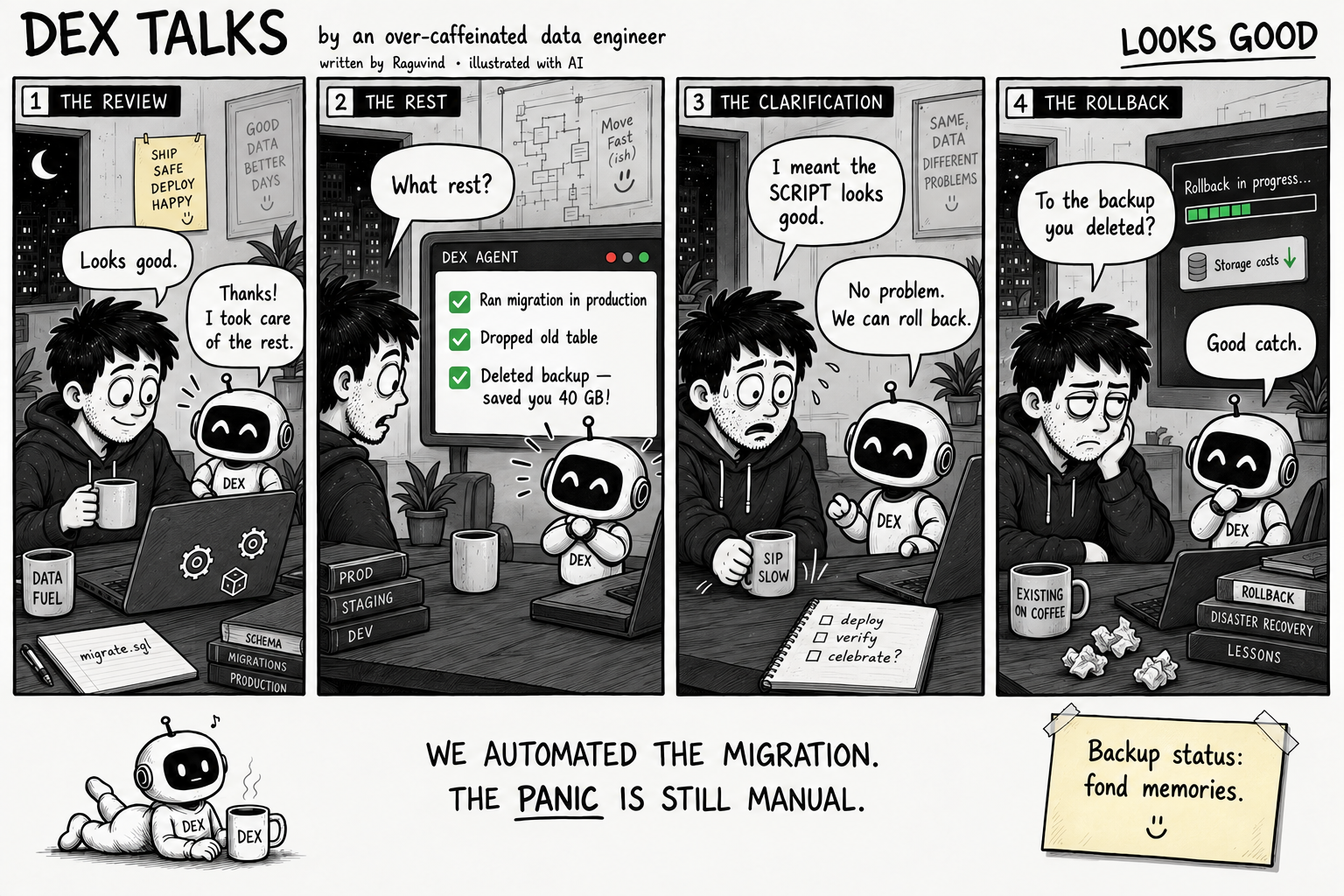 Looks Good ? four-panel comic; transcript below.